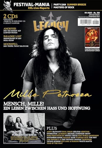 LEGACY MAGAZIN: THE VOICE FROM THE DARKSIDE: Ausgabe #158 (5/2025) mit MILLE PETROZZA inkl. 2CDs Tribute to Kreator & Legacy-Sampler, sowie ... Moonspell, Adept, Lacrimosa und Knorkator