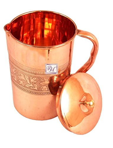 Rastogi Handicrafts Pichet en cuivre pur - Pour le stockage de l'eau potable - Pour la maison, l'hôtel, le jardin - 1750 ml