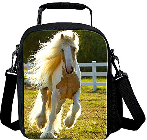 7-Mi Reusable Snack Bags with Zipper Online Insulated Lunch Bags for Kids Lunch Box for School with Drink Holder 3D Print Horse