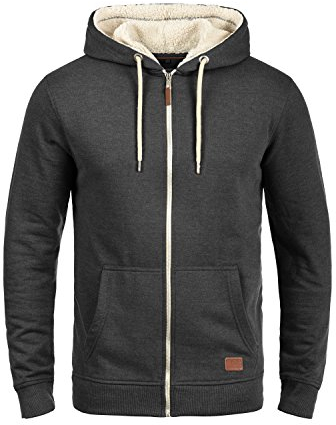 Blend BHHulker Herren Sweatjacke Kapuzenjacke Zip-Hoodie Pullover mit Teddy-Futter Kängurutasche Rippbündchen Baumwollmischung Regular fit, Größe:L, Farbe:Charcoal Mix Teddy (75124)