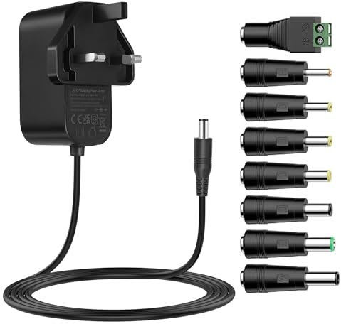 Tonton 12V DC Power Supply Adapter with 8 Tips, 2A 24W, 1.8M (6ft) AC 100V-240V to DC 12V 2A, Compatible with LED Strip Light, CCTV Camera, BT Speaker, Webcam, Router, UL/CE/FCC Certified