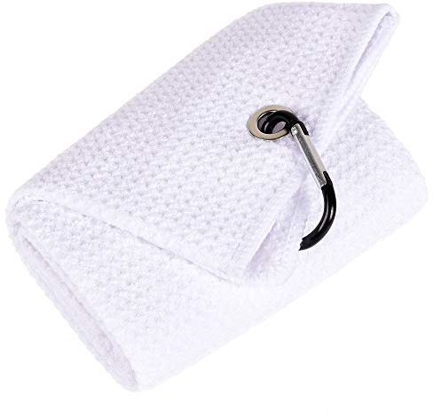 Mile High Life Tri-Falt Golf Handtuch | Premium Mikrofasermaterial | Waffelmuster | mit robustem Karabinerhaken | Golfhandtuch für Männer und Frauen | 40x60 cm