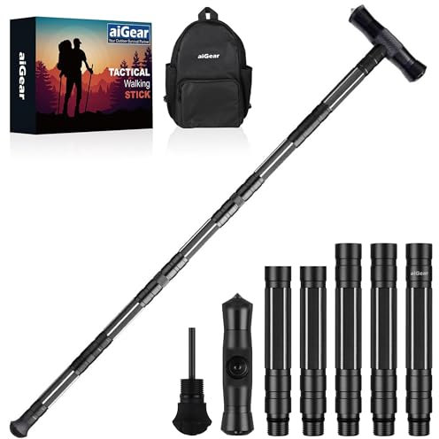 aiGear Taktischestöcke/Wanderstöcke | CNC Bearbeitete Aluminium Taktische Cane | Taktischer Stock | für Wandern Camping Bergsteigen (G2647)