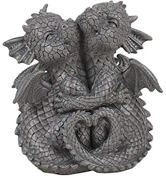 Gartenfigur - Drachen Liebespaar 12 cm - Gartendrache Paar kuschelnd Statue Deko