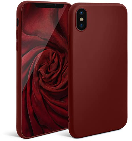 Moozy Minimalist Series Silikon Hülle für iPhone X und iPhone XS, Weinrot - Mattes Finish, Dünne, Weiche TPU-Handyhülle Schutzhülle