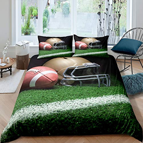 Loussiesd Rugby Bettwäsche Set 135x200cm Sportthema Bettbezug Set für Kinder Jungen 3D American Football Betten Set Atmungsaktive Wettkampfspiele Bettwäsche