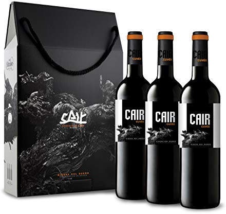 Cair Cuvée- Vino Tinto con D.O. Ribera del Duero - Variedad de Uva Tempranillo y Merlot - Notas de Fruta Roja y Tonos Florales - Crianza durante 10 meses - Incluye Estuche - 3 Botellas de 75 cl