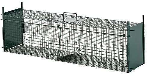 PawHut Trampa para Animales Vivos Jaula de Captura Metálica con 2 Puertas Asa para Conejos Visones Zorros Pequeños 100x25x28 cm Verde Oscuro