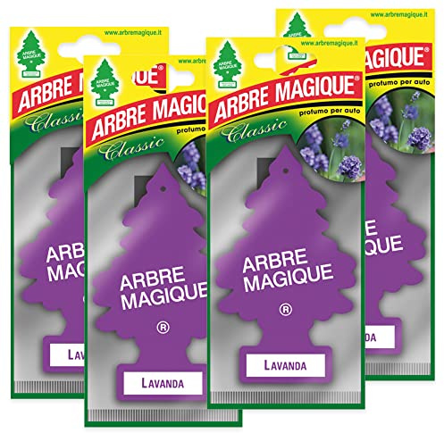 Arbre Magique Mono, Parfum de Voiture à la Lavande, Frais et Polyvalent, Dure Jusqu'à 7 Semaines, Fabriqué en Italie, Pack 4