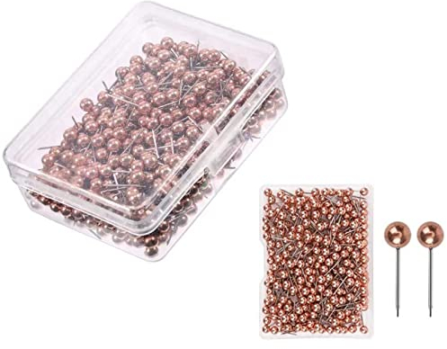Map Push Pins,Dekonadeln mit Perlkopf Stecknadeln 200P Roségold Metallbrosche, Metallkugel-Kartennadel, Edelstahlbrosche (4 * 11 mm)
