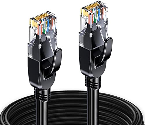 Elfcam - 20 Metri Cavo Ethernet Cat 7, Rotondo RJ45 Cavo di Rete LAN, Ad Alta Velocità Cavo Dati Internet, 6mm Diametro del Cavo 100% Rame, STP, 28 AWG, Nero, 20m