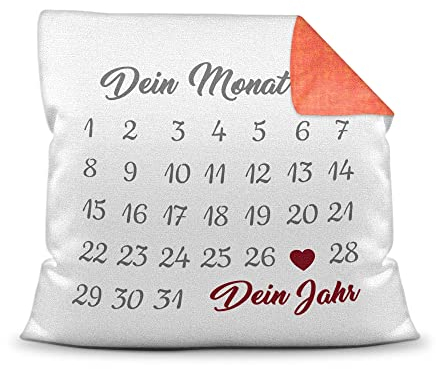 PR Print Royal Kissen Kalender selbst gestalten - mit anpassbarem Jahrestag, mit Namen & Text Bedrucken - Geschenk Valentinstag, Jahrestag, Paar, Liebe - inkl. Füllung, Orange Gemustert
