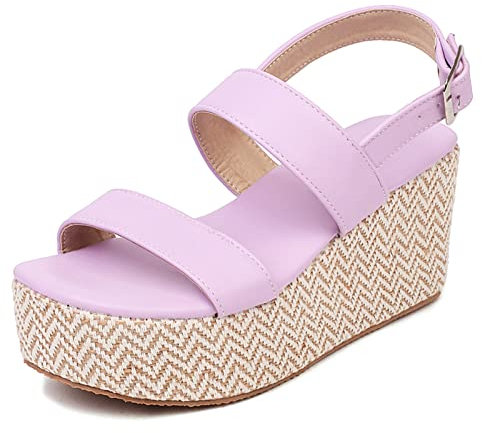 MJIASIAWA Donna Punta Aperta Comodo Plateau Zeppa Espadrilles Sandali Fibbia Con Cinturino Alla Caviglia Estate Spiaggia Scarpe Viola Numero 41 EU/43 Asiatico