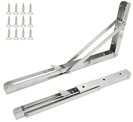 MOGOULUA Equerre Pliable 350mm 2 étagères pliantes en acier inoxydable de 14 pouces Support Pliant, Console Equerre, Tablette Pliante Murale Pour Etagere Murale Banc de Table Charge maximale 100kg