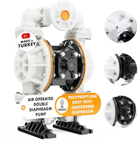 Vestapomp Air Operated Diaphragm Pump - Chemical Transfer - Diaphragm Pump Air - AODD Double Pneumatic Transfer (1 Inch Discharge, Polypropylene Body + Santoprene, 40 GPM, 100 PSI)