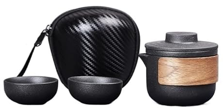 MYLPDZSW HHF Tazas y freidoras Una Olla, Dos Tazas/Cuatro Tazas, Juego de té de Viaje práctico de gres, Juego de té de cerámica Vintage (Color : Black Small)