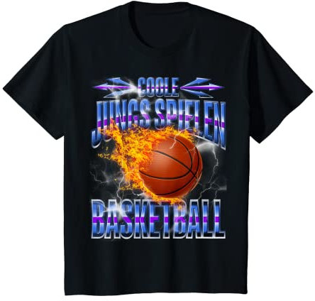 Kinder Basketball Basketballkorb 90s Retro Vintage Flammen Blitze T-Shirt