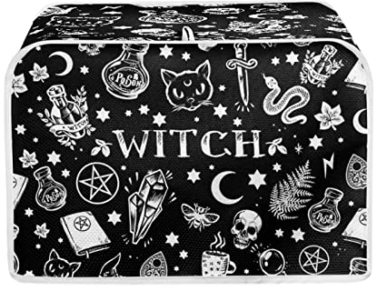 STUOARTE Skull Witch Print Toaster Dust Cover 2 Slice Bread Toaster Cover Small Appliance Dustproof Cover Bag Bread Maker Machine Protective Cover Washable Universal Size, Black