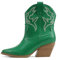 Soda Blazing ~ Damen Westernstiefel mit spitzer Zehenpartie, niedriger Absatz, hoher Schaft, Stiefelette, Grün PU, 39 EU