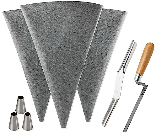 Tahikem 3 Pack Tile Grout Masonry Mortar Bag, 30 x 60 cm Heavy Duty Cement Sealer Bag, Grout Bag with Metal Tip, Mortar Bag Masonry, Grout Bag for Tile Installation, Grouting Bag (12x24 inch, Grey)