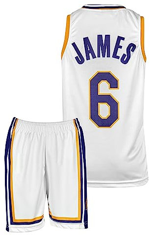 Amdrabola Lakers Lebron James Basketball Kinder Trikot Bausatz, Weiss, Komm mit Shorts Basketballfans (152,Weiss)