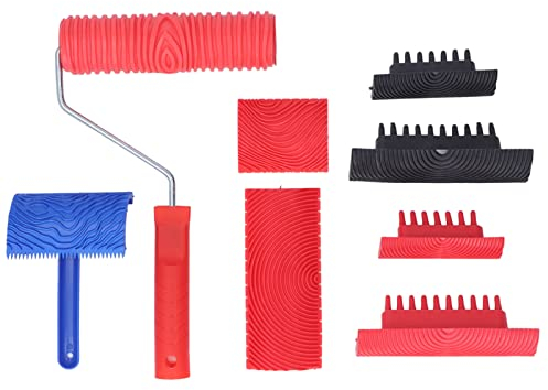 9 Stück Holzmaserungs Malwerkzeug Set Gummi Empaistische Maserung Muster Roller mit Griff, Stempelrolle Holzmaserung Farbroller für DIY Möbel Wand Raum Dekoration