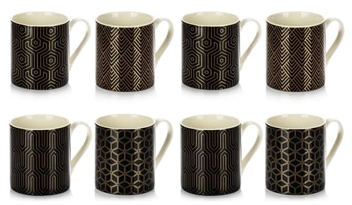 com-four® 8x Kaffeetassen 180 ml aus Keramik im modernen Art-Deco Style - Kaffeepott, auch für Tee und Glühwein - Espresso, Americano Kaffeebecher - kleine Keramikbecher für Heißgetränke