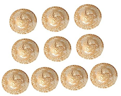 COOLHIYA 10st Puppe Strohkappe Mini-strohhüte Zum Basteln Minihüte Zum Basteln Mini-Fischerhut Krippenhandwerk Minipuppe Strohhut Mini-strohhüte Für Flaschen Hölzern Zylinder Kleidung