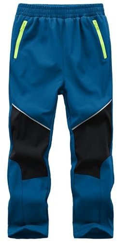 Zzkouine Kinder Softshellhose Schneehose Skihose Warme Hosen Jungen Mädchen Winterhose Outdoorhose Wanderhose, Blau/Schwarz 152-158
