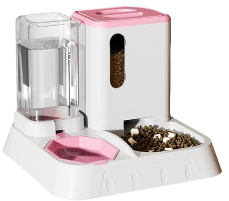 Dispensadores de comida para gatos, alimentador de agua 2 en 1, automático transparente, dispensadores de comida para mascotas antideslizantes, cuencos de alimentación desmontables de gran capacidad y