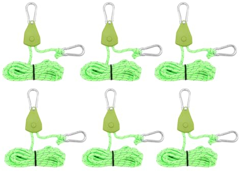 Kellegour 6 Pack Tent Guy Ropes with Pulley,4mm Reflective Cord Tent Guide Rope,Reflective Tent Guy Ropes,Tent Camping Cord with Pulley for Camping,Hiking,Tent,Tarpaulin,Awning (4m,Green)