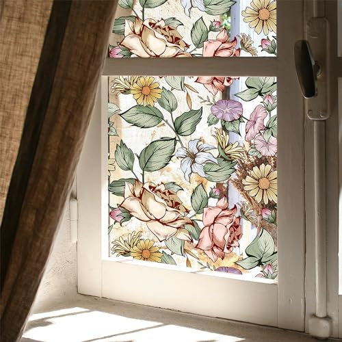 WBQMUNY Fenster-Sichtschutzfolie, Buntglas-Fensterfolie, dekorative Tönungsfolie für Zuhause, Anti-UV-Glas-Fensterfolie, Buntglas-Fensterfolie für Zuhause, 45 x 100 cm (DJ3048)