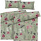 Pure Label Blumen Bettwäsche 4teilig 155x220 cm mit einem 2er Set Kissenbezüge 40x80 cm - Traumhaft weiches Bettwäsche-Sets 155 x 220 cm in grün aus 100% Baumwolle mit YKK Reißverschluss