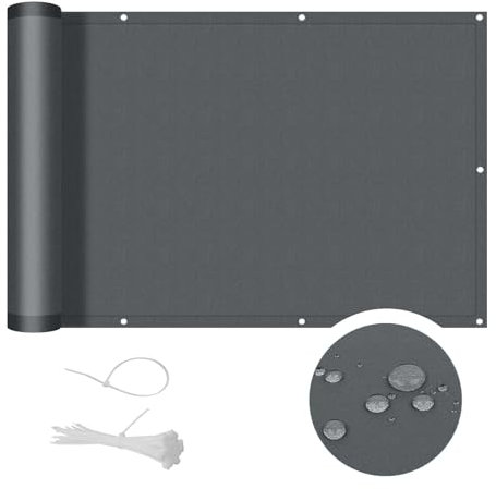 COOL AREA Balkon Sichtschutz 80x800cm mit UV-Schutz für PES Balkonabdeckung,wetterfester Balkonabdeckung mit Kabelbinder,Anthrazit