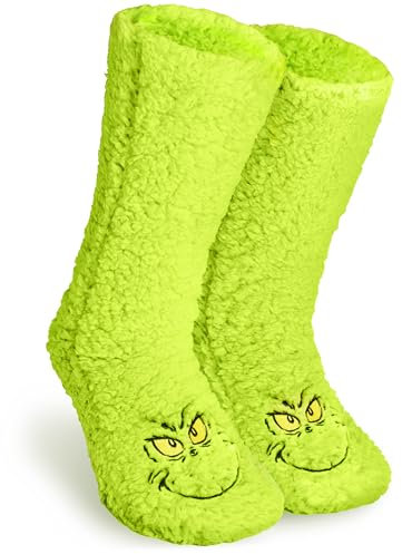 The Grinch Damen Socken, warme Kuschelsocken – lustige Geschenke für Frauen und Männer (Grün, 37/42 EU)