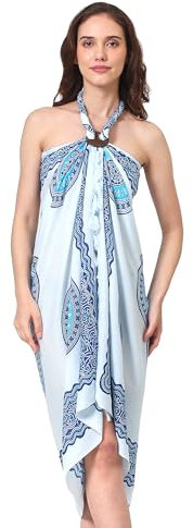 SAIVONA Sarong Pareo Damen Mandala Fransen Viskose Strandtuch Wickeltuch Wickelrock Strandrock Wickeltuch Bikini Cover Up für Badeanzug - Weiß Türkis Blau