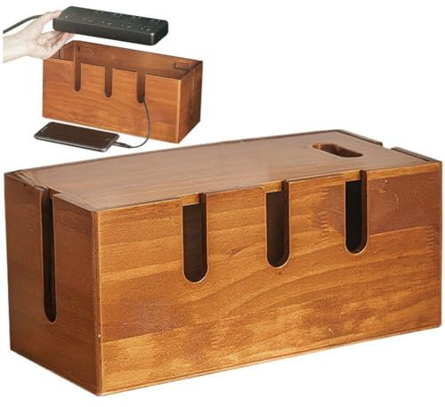 HiyyFloy Cable Management Box Wood Dustproof Cord Organizer for Home Desk Wire Organizer Router Placement Box for Hiding Messy Cables Wire Management