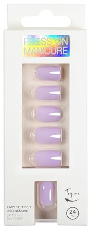 Y2K False Nails Short Square - 24 Pcs Pre-Glued Press-On Nails No Glue Needed, Stylish and Easy to Apply (15-Lilac)