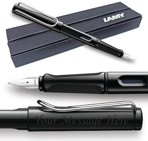 Fountain Pen Lamy Safari - Personalised with Engraving (Italic 1.1mm Nib, Glossy Black)