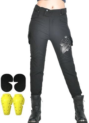 SHUOJIA Pantalones de Moto Para Mujer,Ajustables,Pantalones de Motociclista Protección,con Orificios Transpirables.y 4 Almohadillas Protectoras Desmontables Vaqueros de Motociclista (Black-B,XXL)