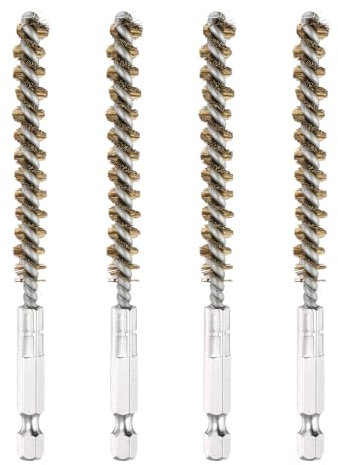 PATIKIL 8mm Dia Bore Brush, 4Pcs Brass Twisted Wire Cleaning Brush Pipe Cleaner with 1/4 Inch Hex Shank for Tubes, Ports, Bearings, Drill Driver, Brass Tone