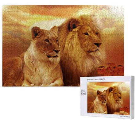 Afrikanischer Löwe und Löwin, Puzzle 1000 Teile, Holzpuzzle, Spielzeug, Familienspiel, Wanddekoration für Erwachsene und Teenager