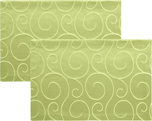 Erwin Müller Tischset im 2er-Pack, Platzset Oberhausen, Damast Ranken grün Größe 35x50 cm - pflegeleicht, bügelleicht, mit Kuvertsaum