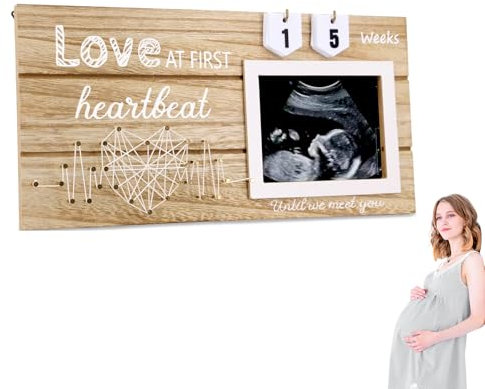 Baby Scan Bilderrahmen mit 44 Wochen Countdown-Kalender, Holz Baby Scan Bilderrahmen für Ultraschallfoto, Sonogramm Bilderrahmen für Baby Ankündigung, werdende Mama & Schwangerschaft Geschenke (B)