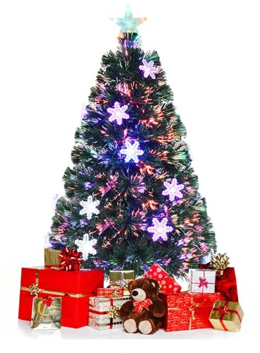 KOMFOTTEU LED Künstlicher Weihnachtsbaum, Tannenbaum mit Sternspitze Farbwechsel, Christbaum grün aus primium PVC Nadeln, Christmas Tree für Zuhause Büro Geschäfte (120 cm)