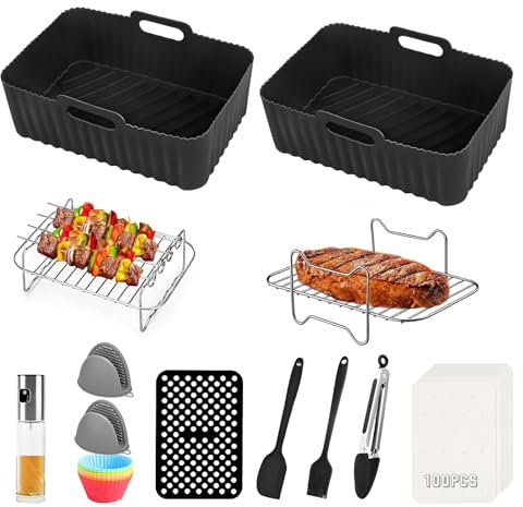 Dual Zone Air Frier Accessories Set, 22PCS High Temperature Resistance 428°F/230°C Reusable Silicone Air Fryer Accessories Compatible with Ninja Foodi 7.6L AF300EU 9.5L AF400EU