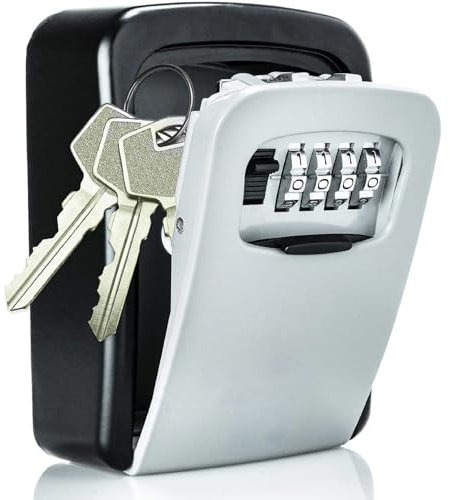 CROING Cassetta di sicurezza per chiavi da parete, con serratura a combinazione, codice a 4 cifre, nero e grigio