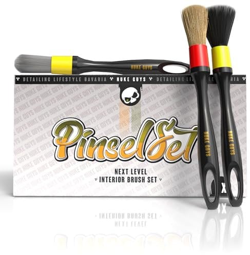Nuke Guys Detailing Pinsel Set | 3 x Auto Reinigungspinsel in Hart - Mittel - Weich für eine schonende & effiziente Reinigung im Innenraum & Außen | Autopflege Pinselset