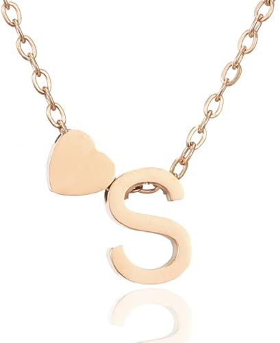 AFSTALR Collier Coeur avec Lettre Collier Prenom Personnalisé Chaîne Coeur avec Initiales A-Z Nom Collier 316L Acier Inoxydable Collier Lettre Pendentif Cadeaux Bijoux pour Femmes Filles 45+5CM