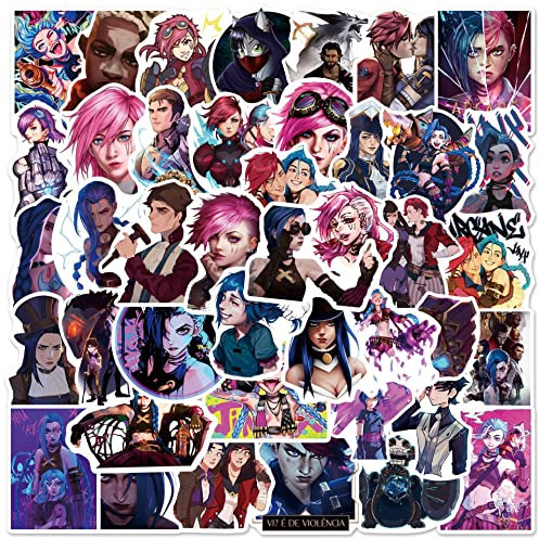 50Pcs Arcane Aufkleber, League of Legends LOL Game Aufkleber, Anime Vinyl Wasserdicht Niedliche Aufkleber für Laptops Scrapbook Skateboard, Jugendliche und Erwachsene